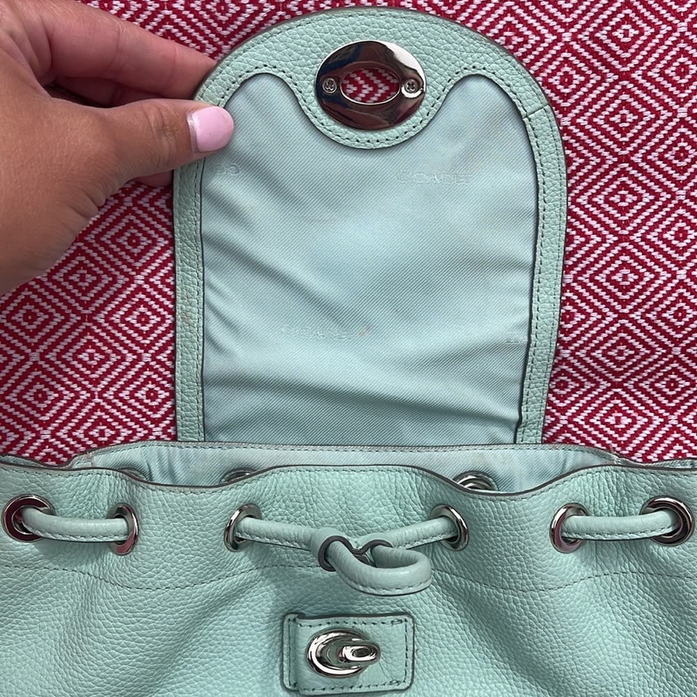 Coach Leather Rucksack Backpack Mint Green Seafoam - Picture 2 of 5